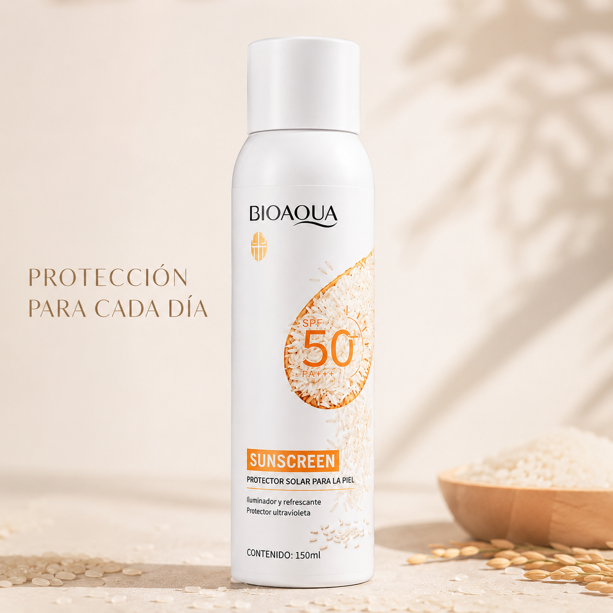 Bioaqua Sun Shield – Spray Solar SPF50 con Arroz