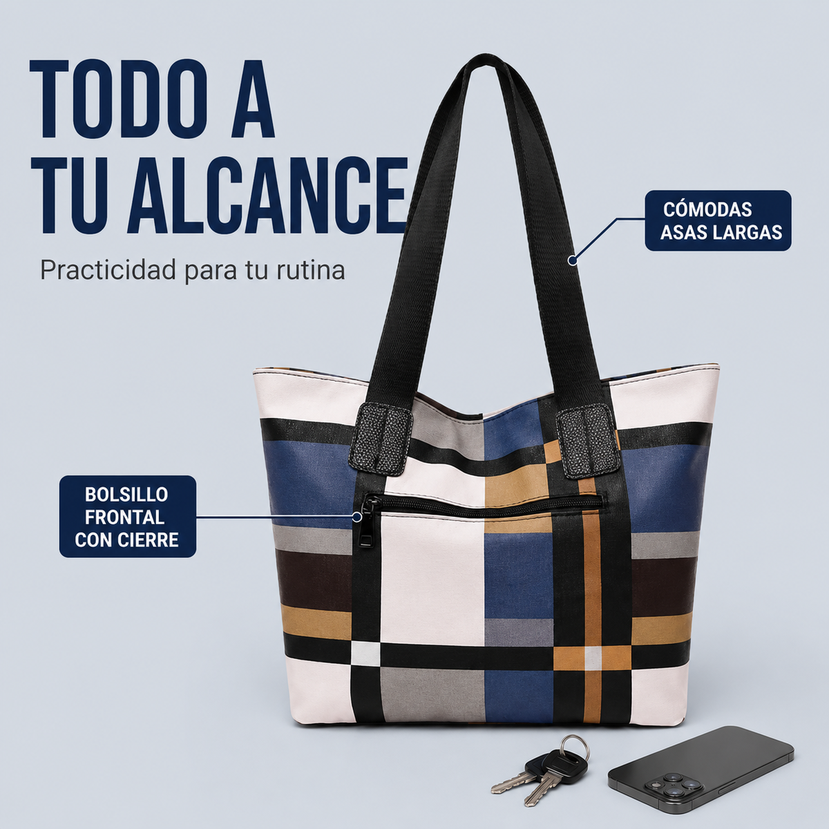 Luna Chic™ – Cartera Elegante a Cuadros de Cuero