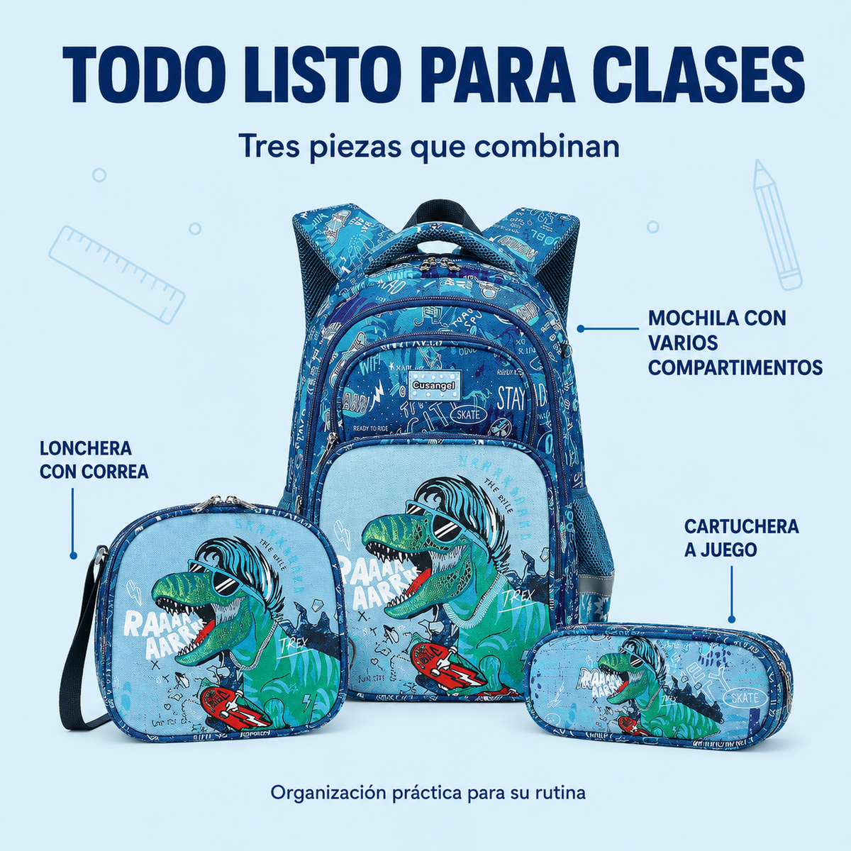 ¡Listos para la Aventura! Mochila Infantil 3 Piezas