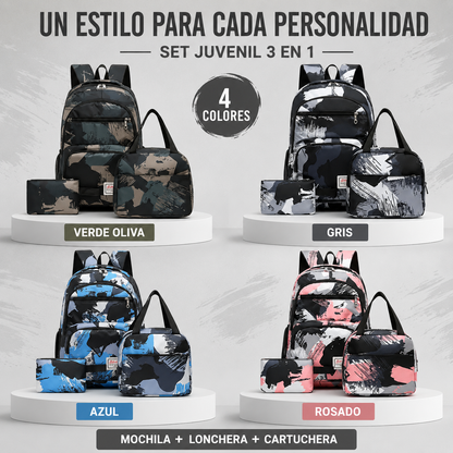 Mochila Urbana – Set Juvenil Unisex 3 Piezas