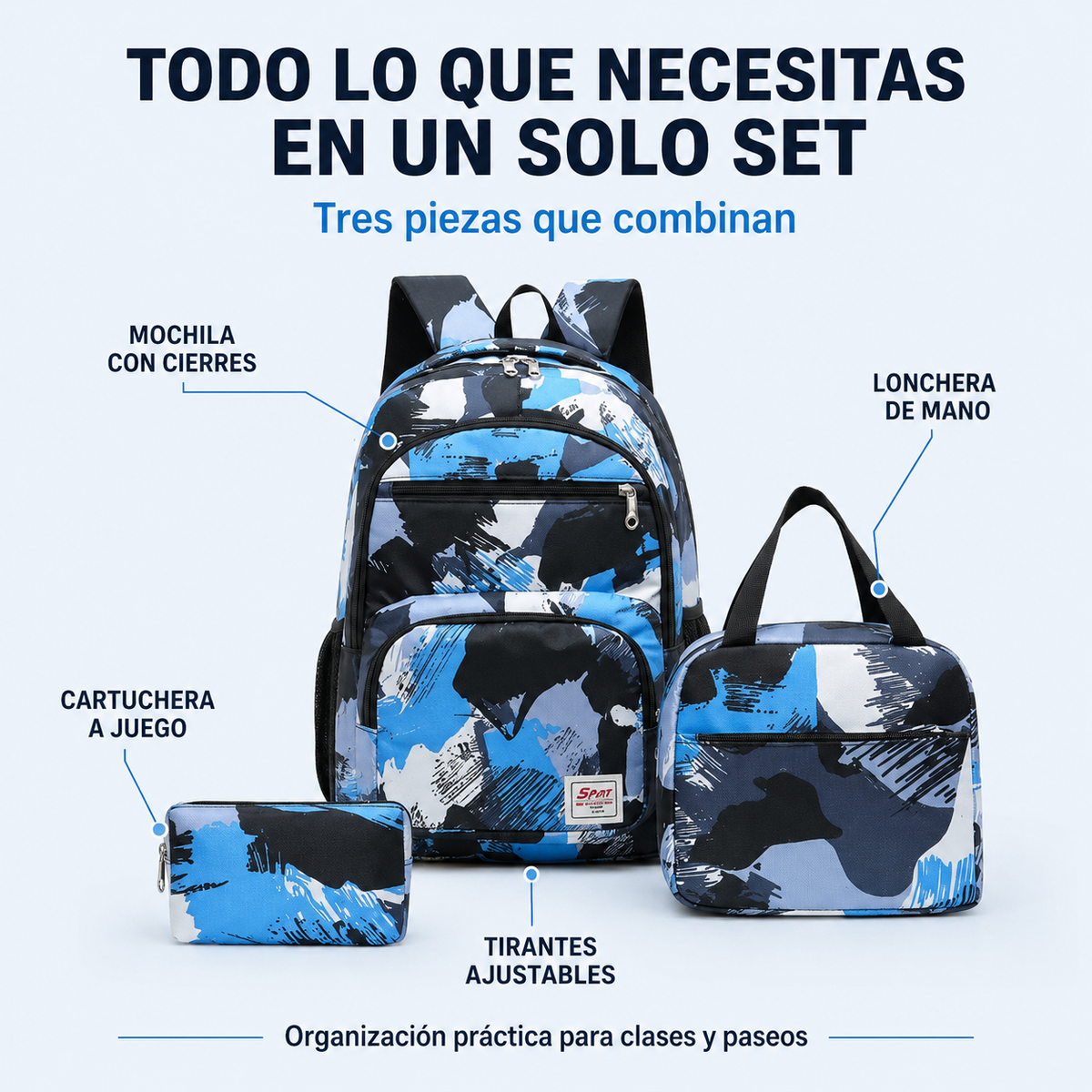 Mochila Urbana – Set Juvenil Unisex 3 Piezas