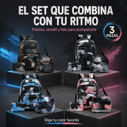 Mochila Urbana – Set Juvenil Unisex 3 Piezas
