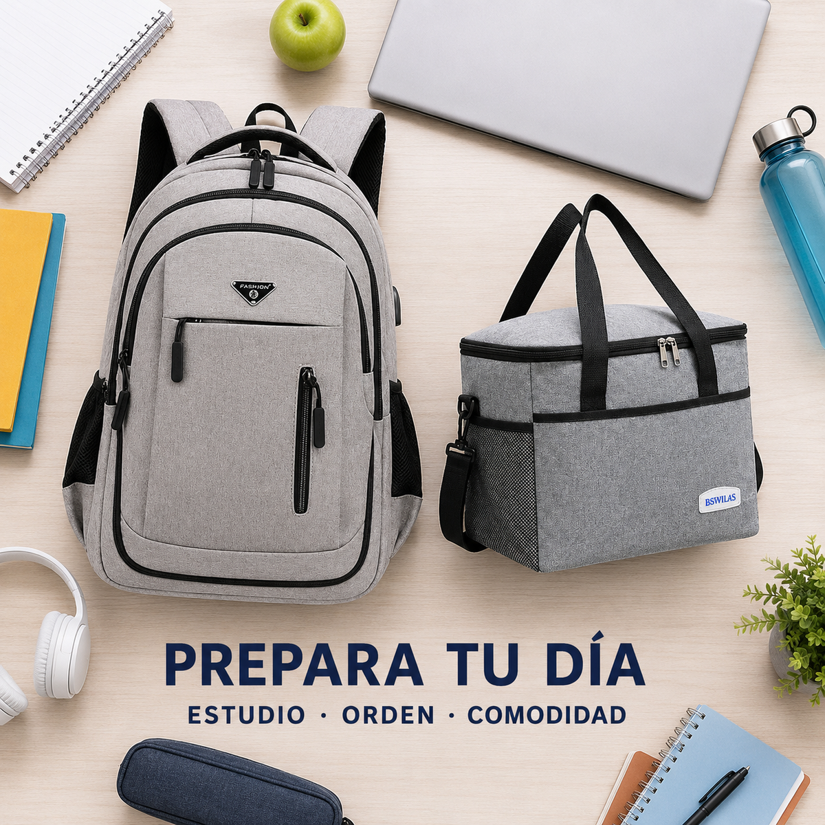 Mochila Urban Grey – Set Mochila con Lonchera