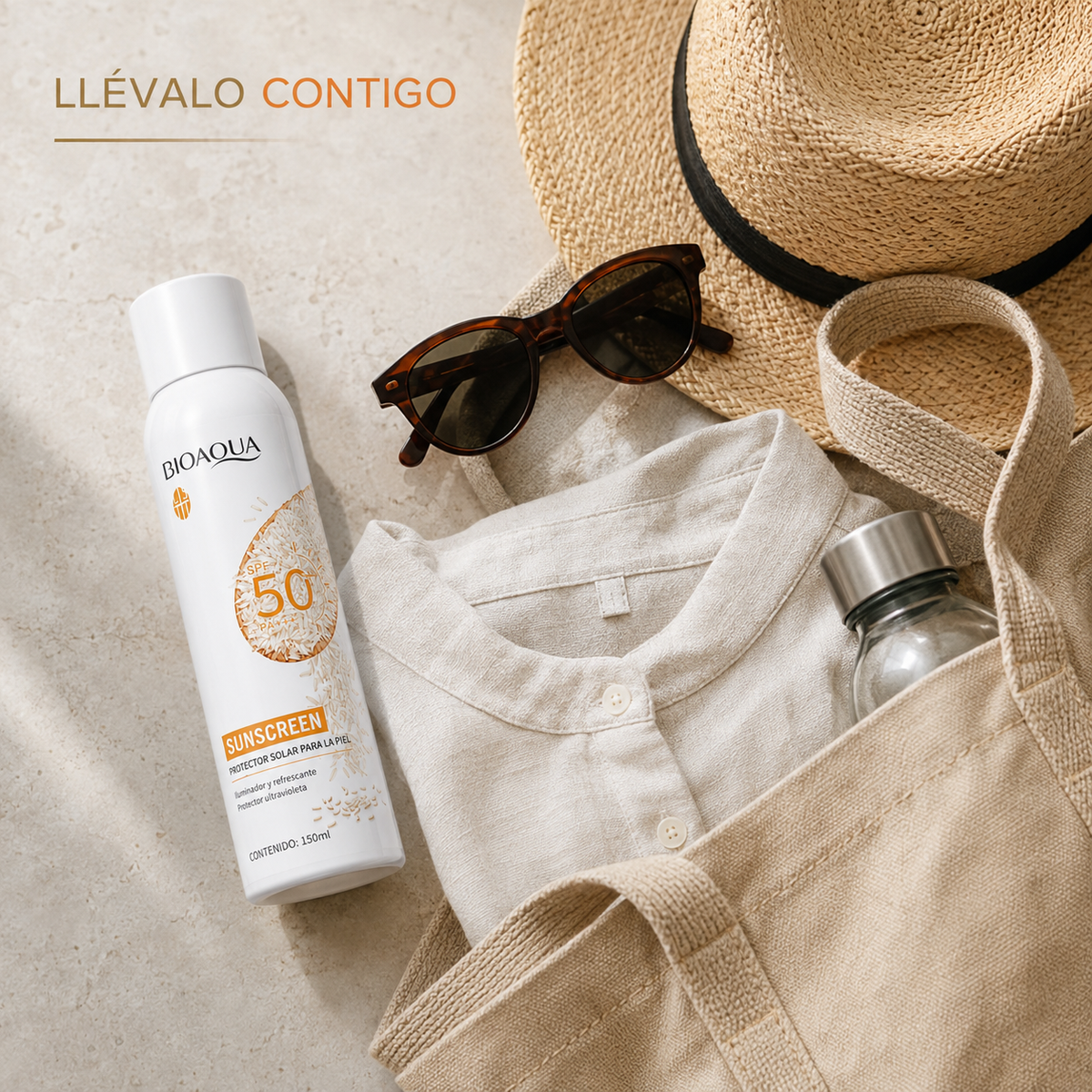 Bioaqua Sun Shield – Spray Solar SPF50 con Arroz