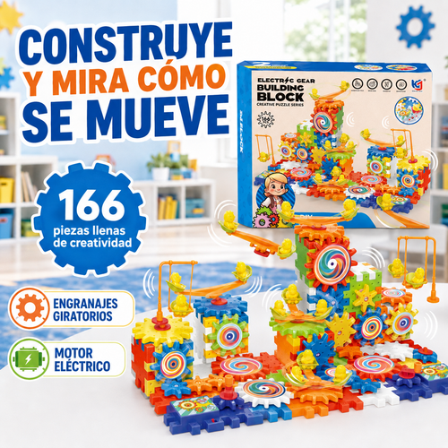 ¡Construye, Gira y Aprende! Juego de Engranajes 166 Piezas