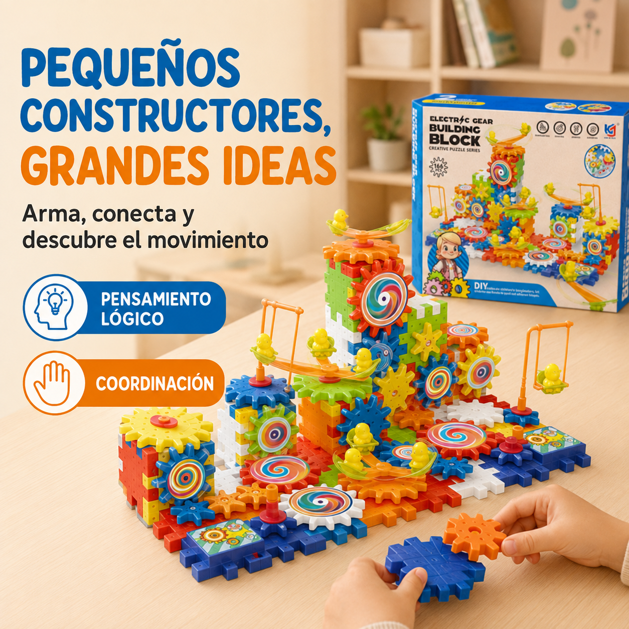 ¡Construye, Gira y Aprende! Juego de Engranajes 166 Piezas